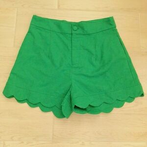 NY & Co Lena Kelly Green Linen Blend Scalloped Hem High Waist Shorts Size Large